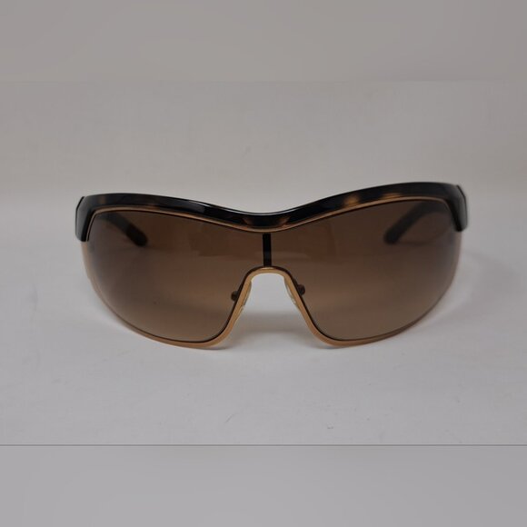 Prada Women's Sunglasses Shield Triangle Logo Mask Gold Tortoise Brown SPR 621 - Picture 12 of 14
